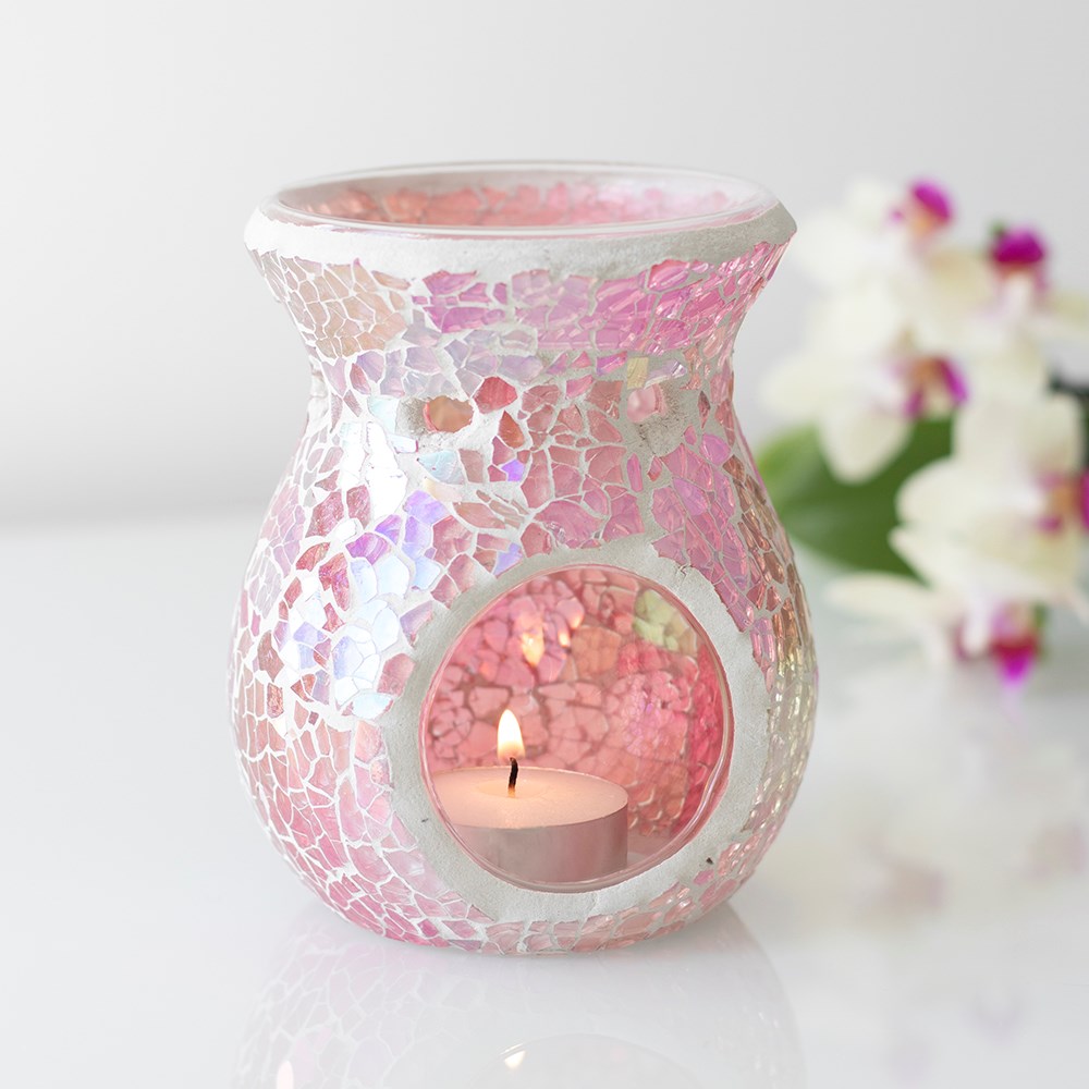 Liten Rosa färgad Aromalampa med iriserande spegeleffekt/Mosaik   - 2