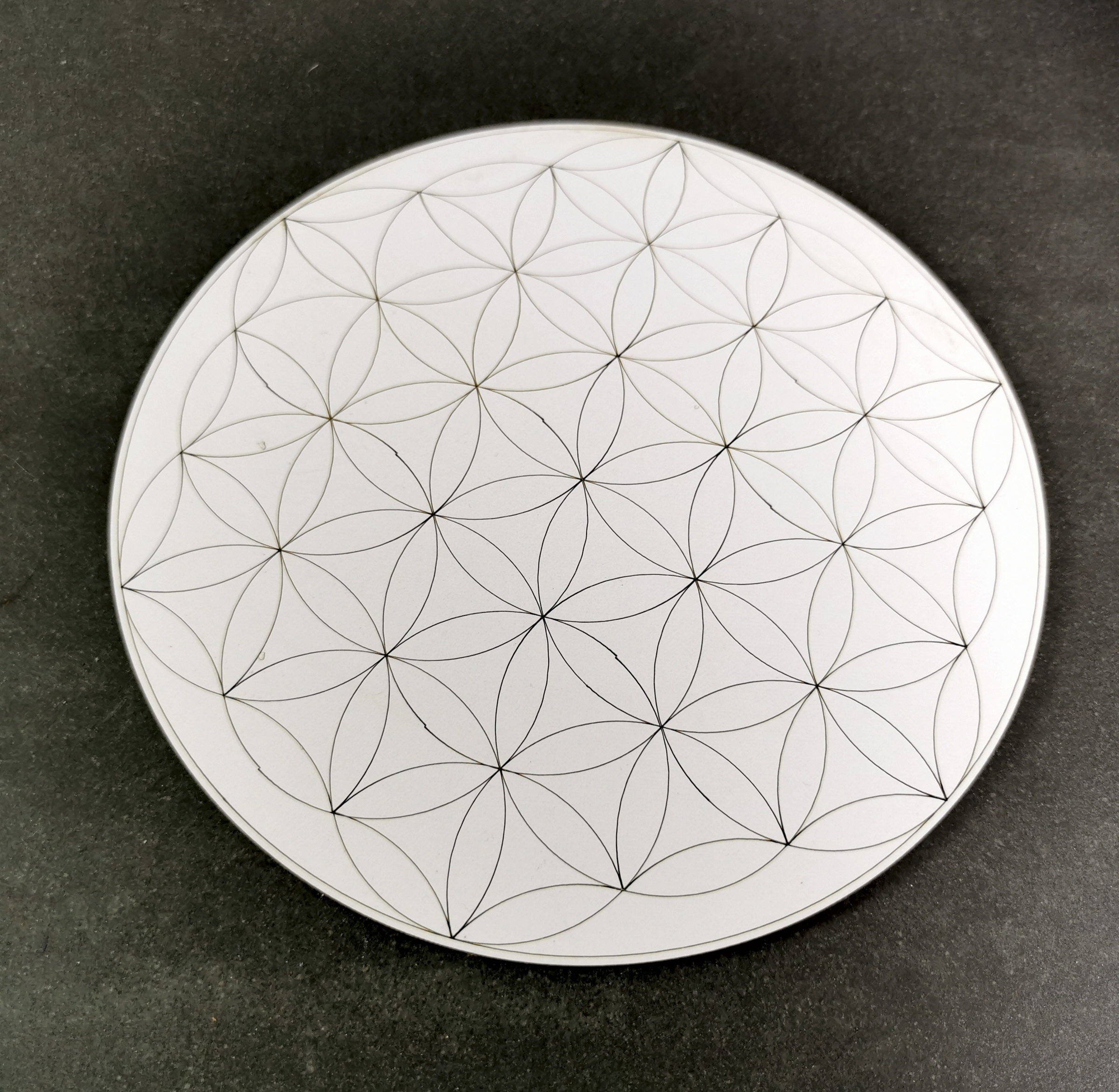 Kristallnät /Kristall Grid Platta, Livets Blomma i Vit - 21cm - 2