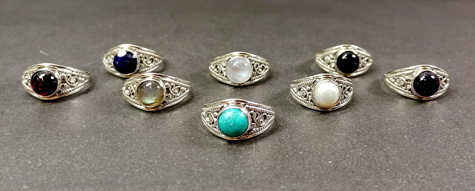 Silverring  - Cabochon i olika stenar