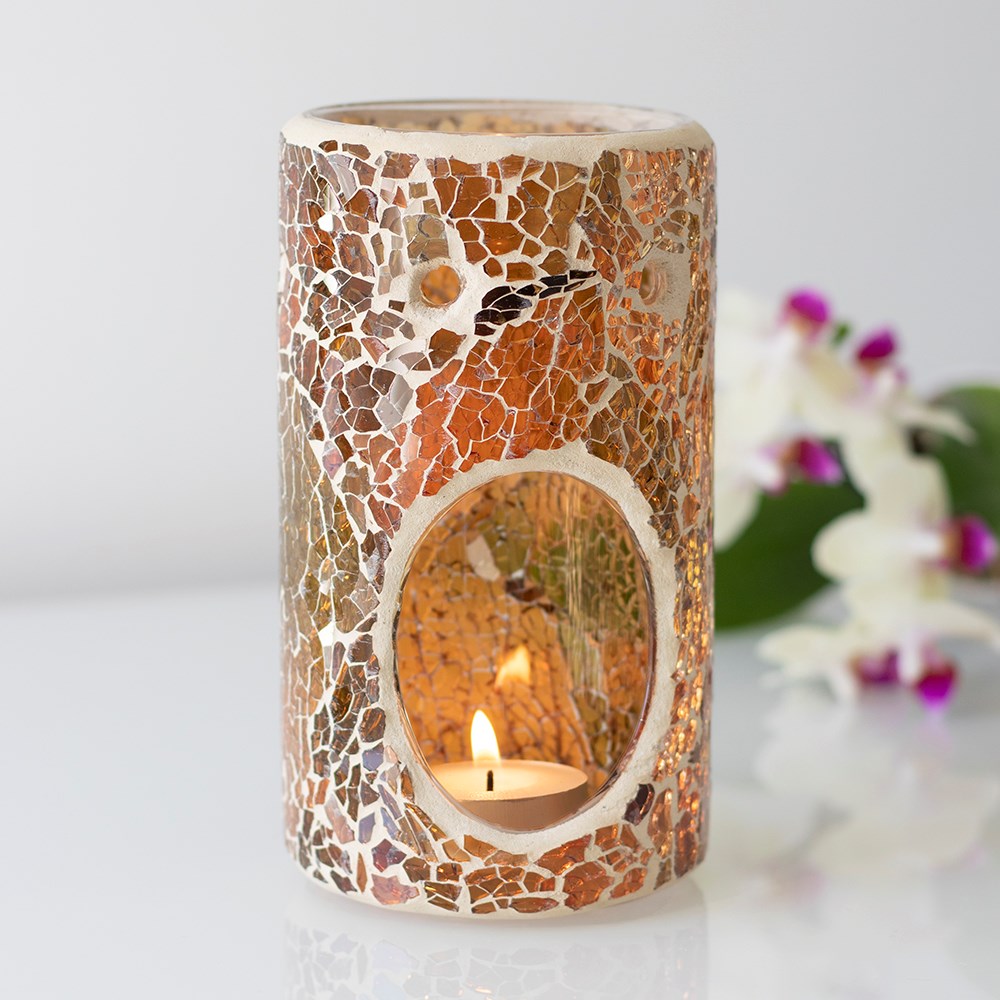 Brun Cylinder Form  spegeleffekt/Mosaik  Aromalampa - 2