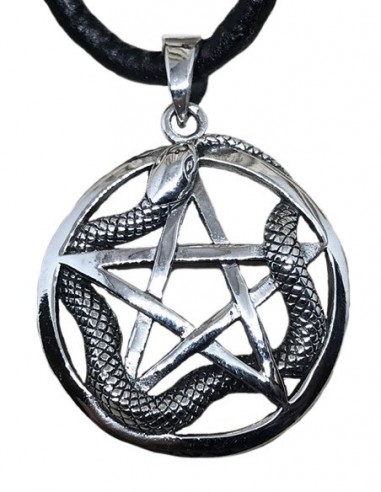 Pentagram med Orm i Cirkel - Silver