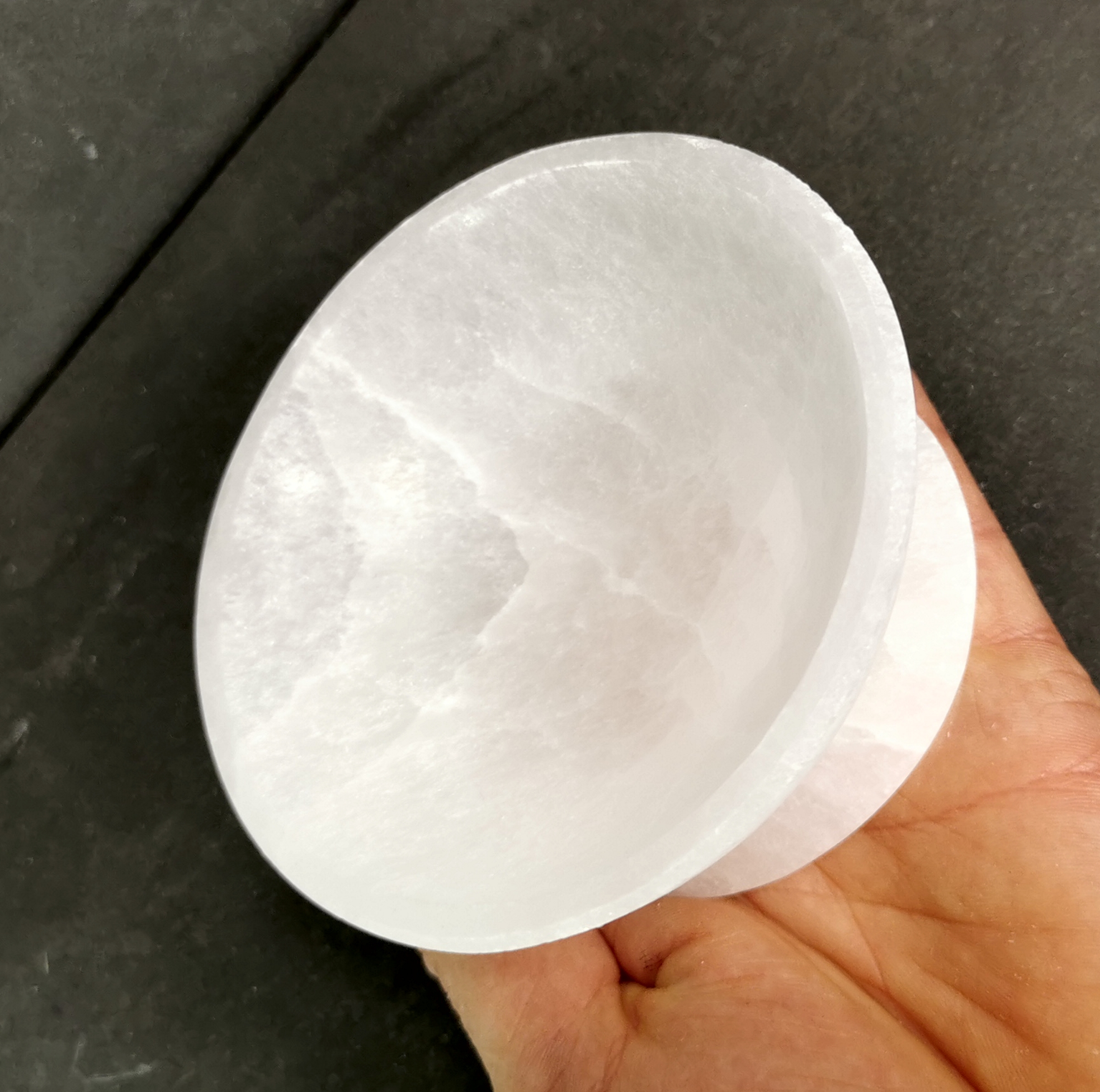 Selenit Skål med fot - Rund - 10cm - 3