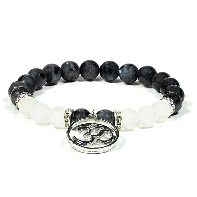 Labradorit / Vit Agat Armband med Aum - Balans