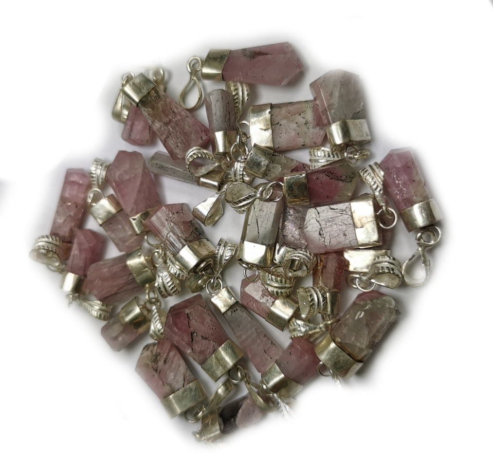 Rosa Turmalin Hänge med Silver top - 2