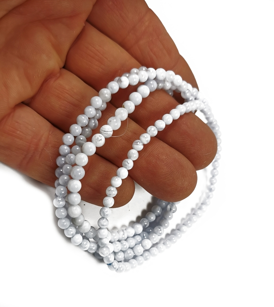 Blå Bandagat Armband  - 4mm Pärlor - 2