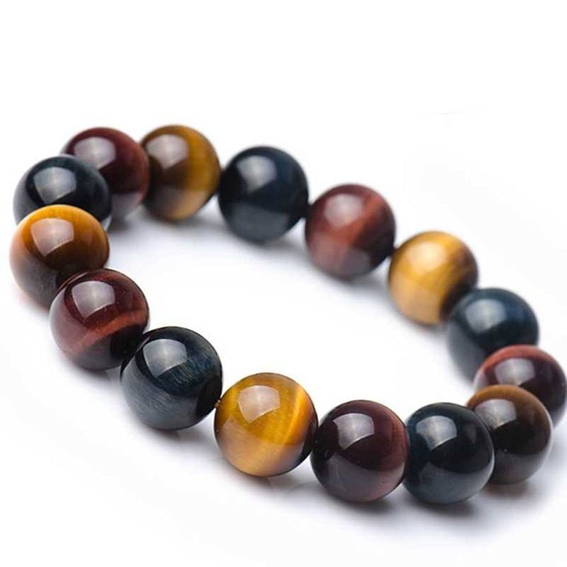 Multifärg Tigeröga  Armband med Elastisk band - 8mm Pärlor - 2