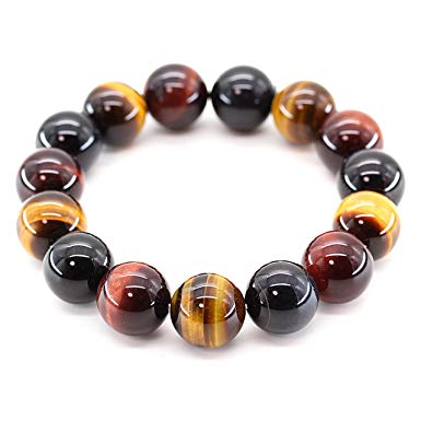 Multifärg Tigeröga  Armband med Elastisk band - 8mm Pärlor