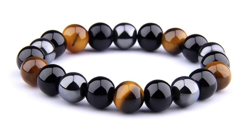 Tigeröga, Hematit och Svart Onyx Armband - 8mm Pärlor