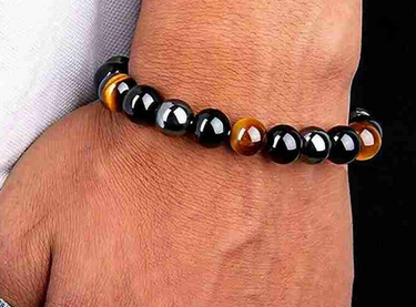 Tigeröga, Hematit och Svart Onyx Armband - 8mm Pärlor - 2