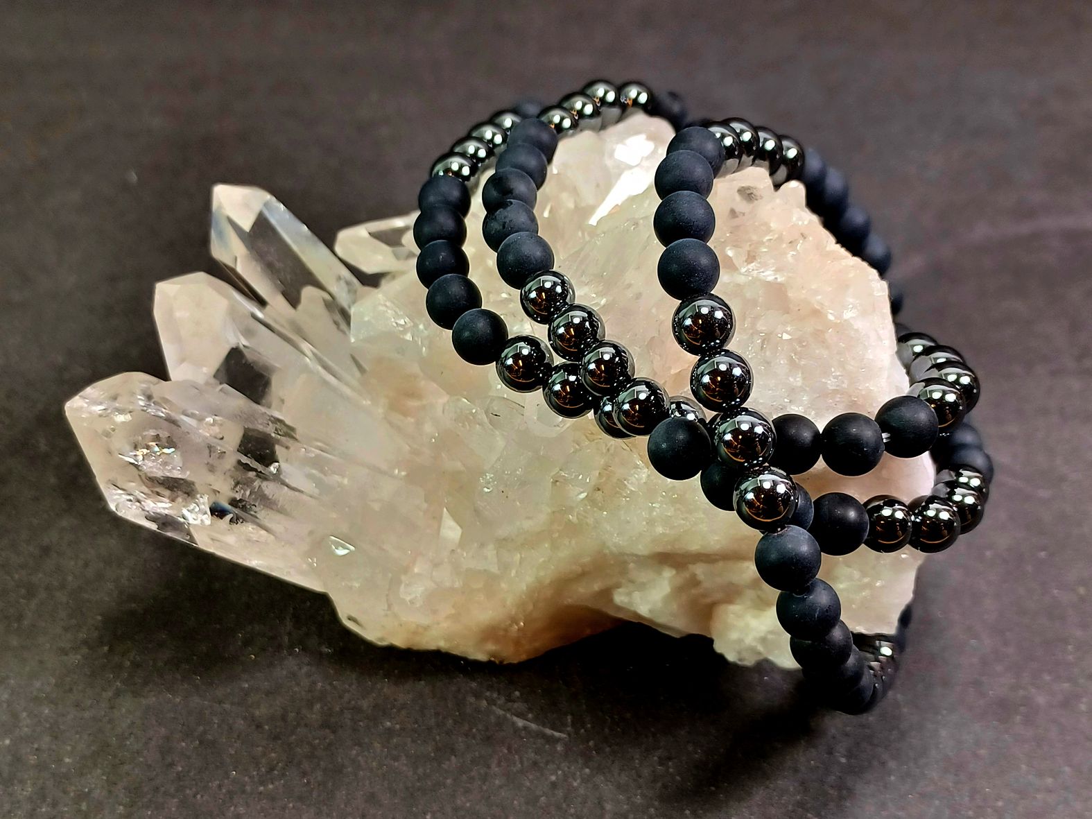 Stenarmband med  Svart Onyx och Hematit - 19cm