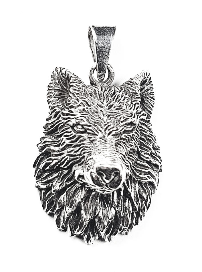Varg Huvud i Sterling silver - 34mm