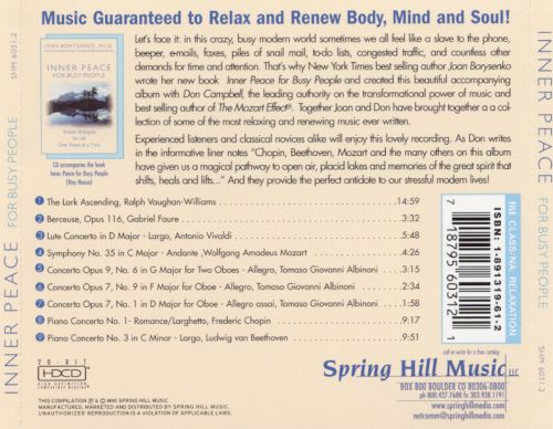 Joan Borysenko, PH.D. & Don Campbell - Inner Peace For Busy People , Music to Relax and Renew   - 2