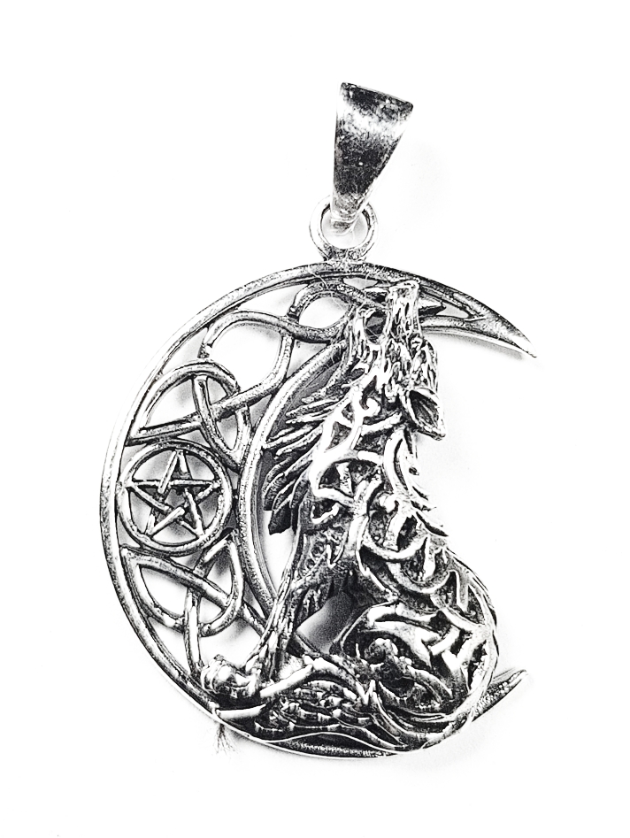 Halvmåne med Varg /Pentagram i Sterling silver  - Keltisk  - 2