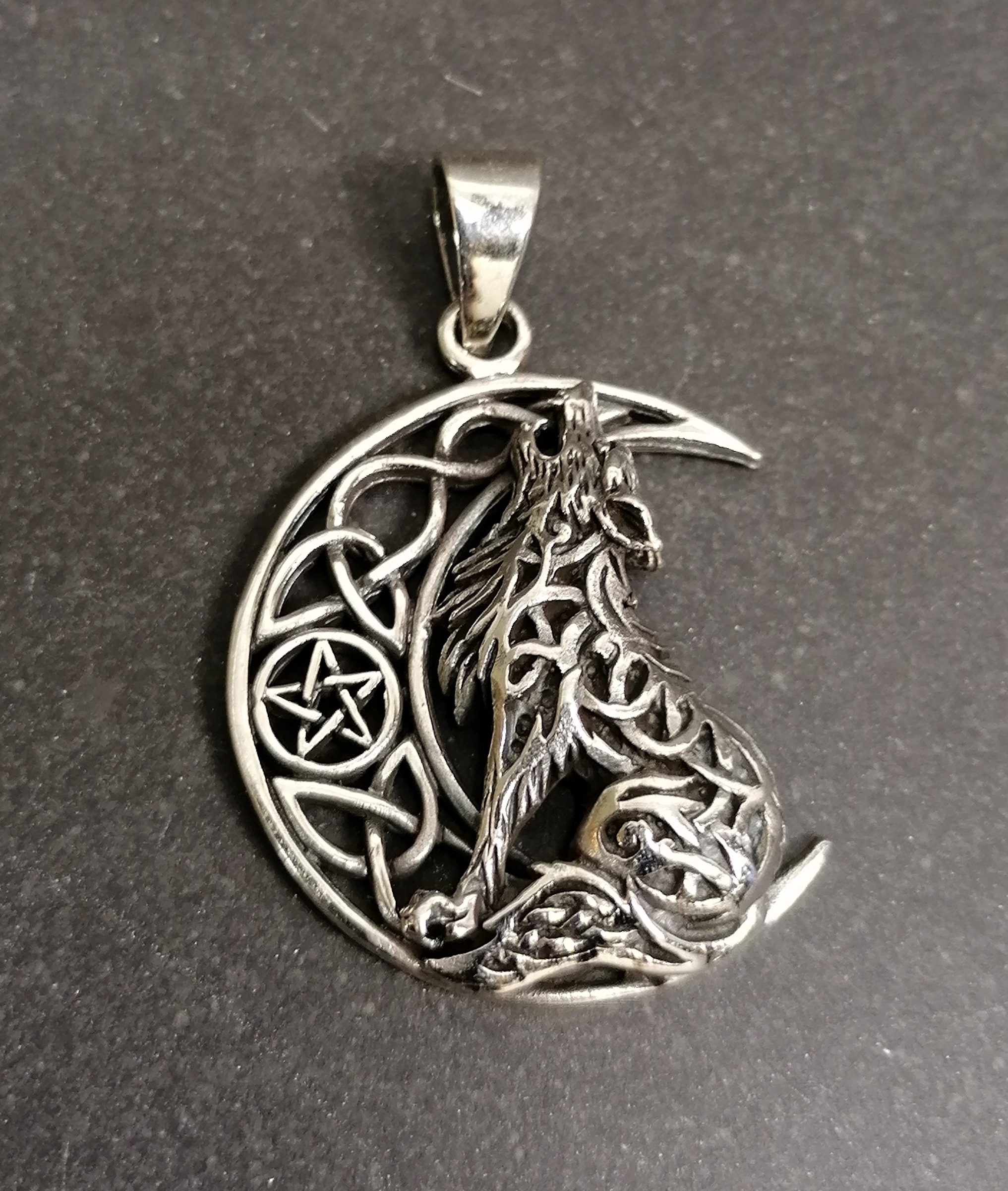Halvmåne med Varg /Pentagram i Sterling silver  - Keltisk 