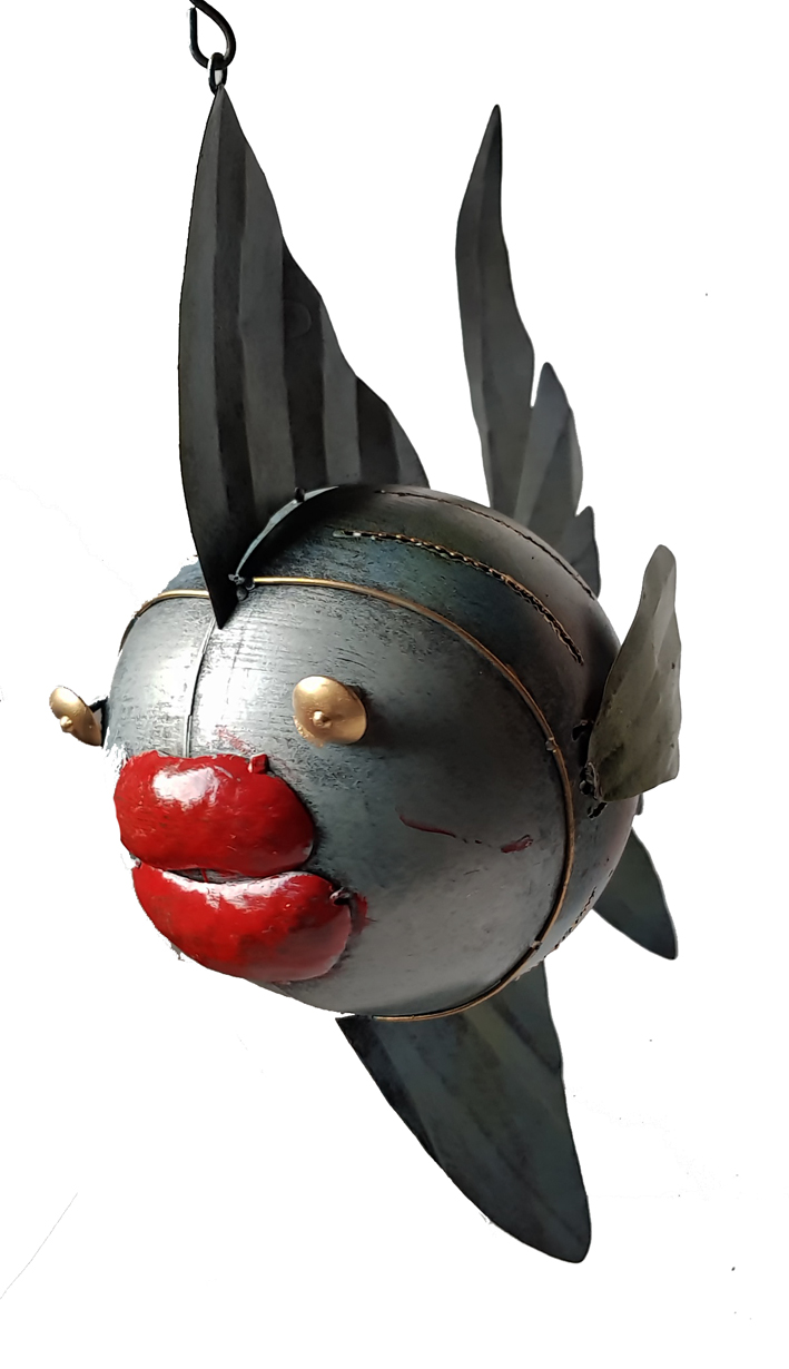 Handmålad Plåt Big Lips Fisk  -   32cm - 3