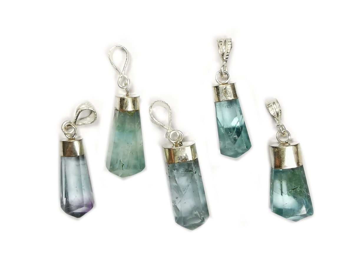Blå/Lila Fluorit Hänge med silver top