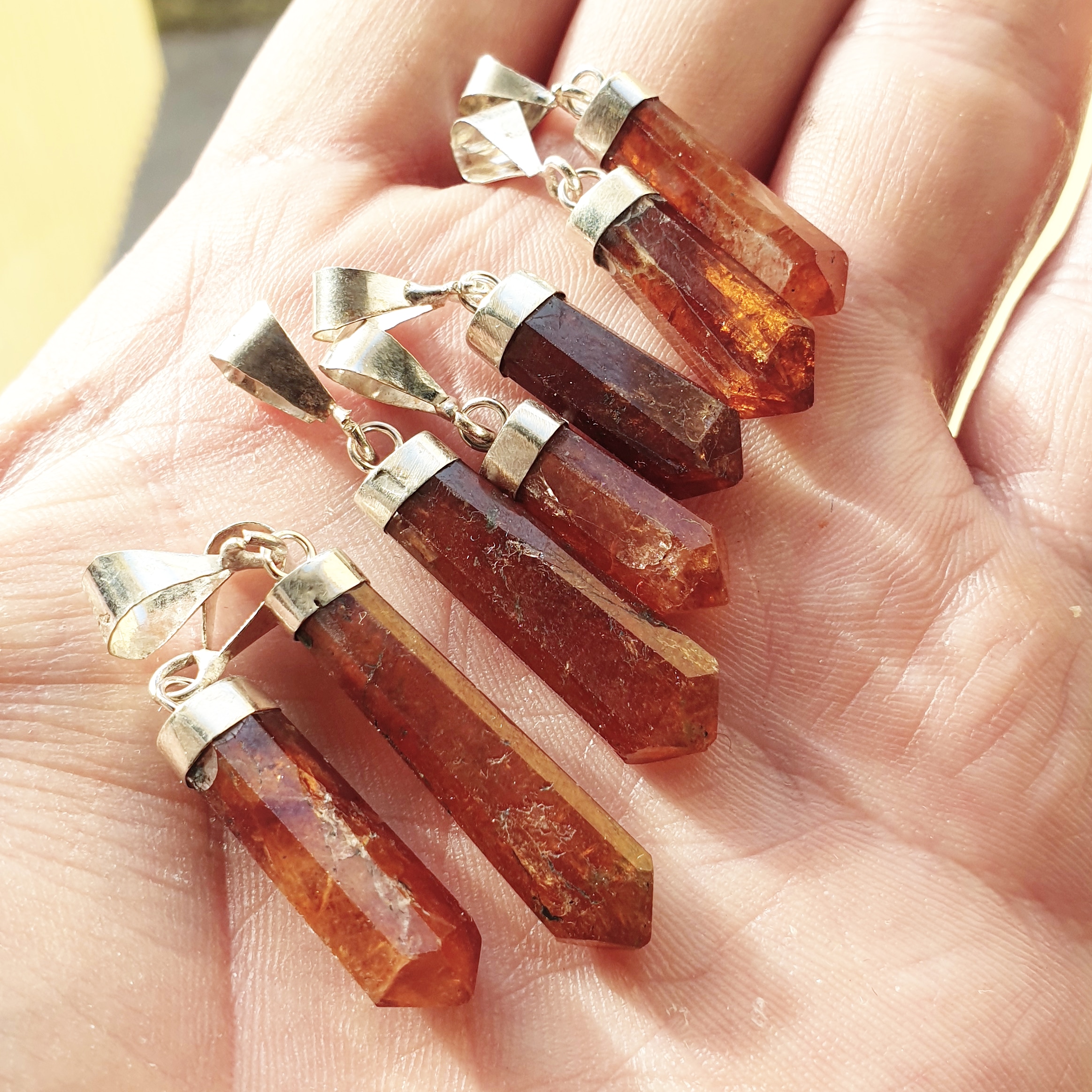 Hessonit Granat (amber granat) Hänge med silver topp - 4