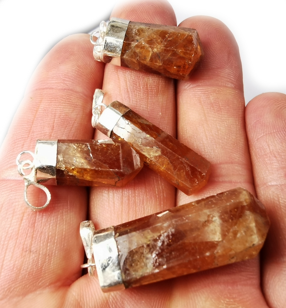 Hessonit Granat (amber granat) Hänge med silver topp - 3
