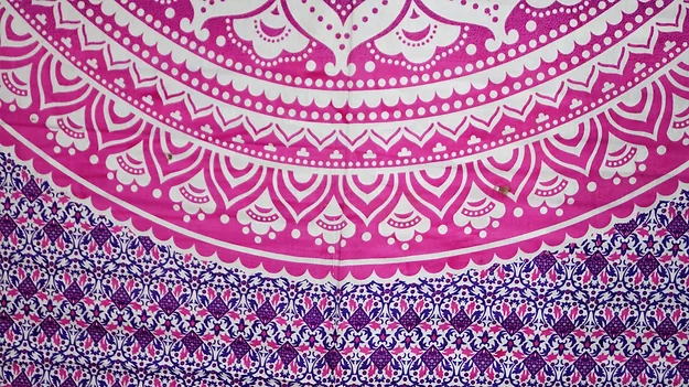 Handtryckt Väggbonad / Sängöverkast - Rosa/Lila Mandala - 2
