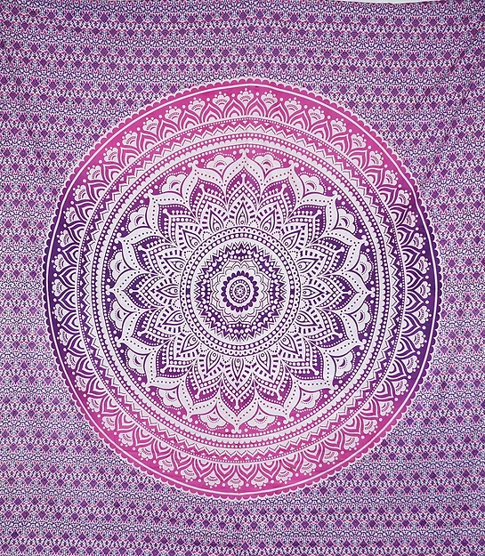 Handtryckt Väggbonad / Sängöverkast - Rosa/Lila Mandala