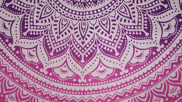 Handtryckt Väggbonad / Sängöverkast - Rosa/Lila Mandala - 3