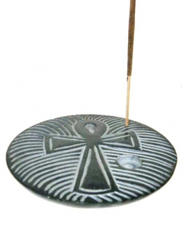 Rökelsehållare  - Svart soapstone -  Ankh Kors