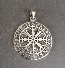 Aegishjalmur / Helm of Awe (ægishjálmr)  Silver Hänge  med runring - Domed