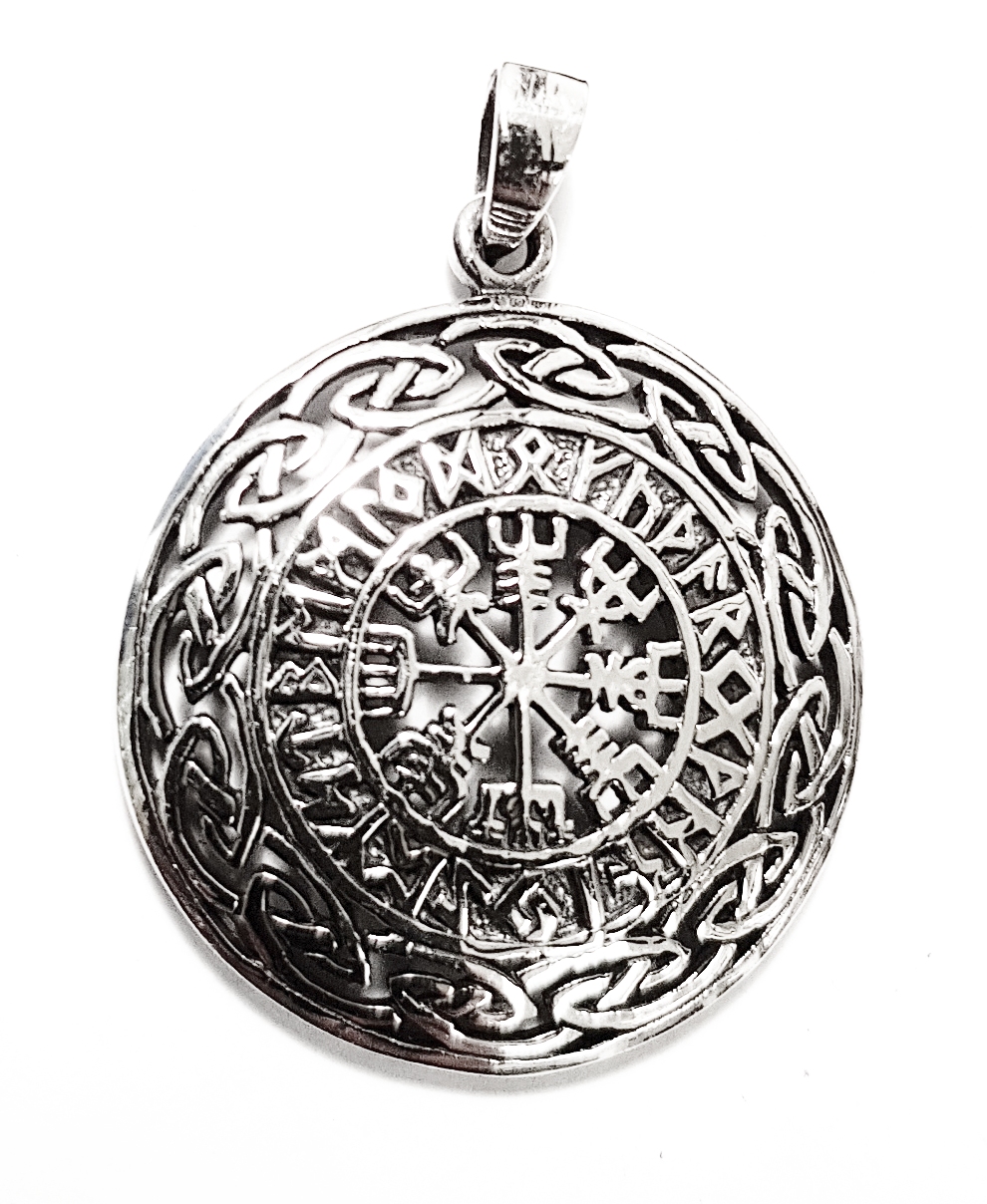Keltisk Vegvísir/ Vegvisir Hänge med Runor  i Silver