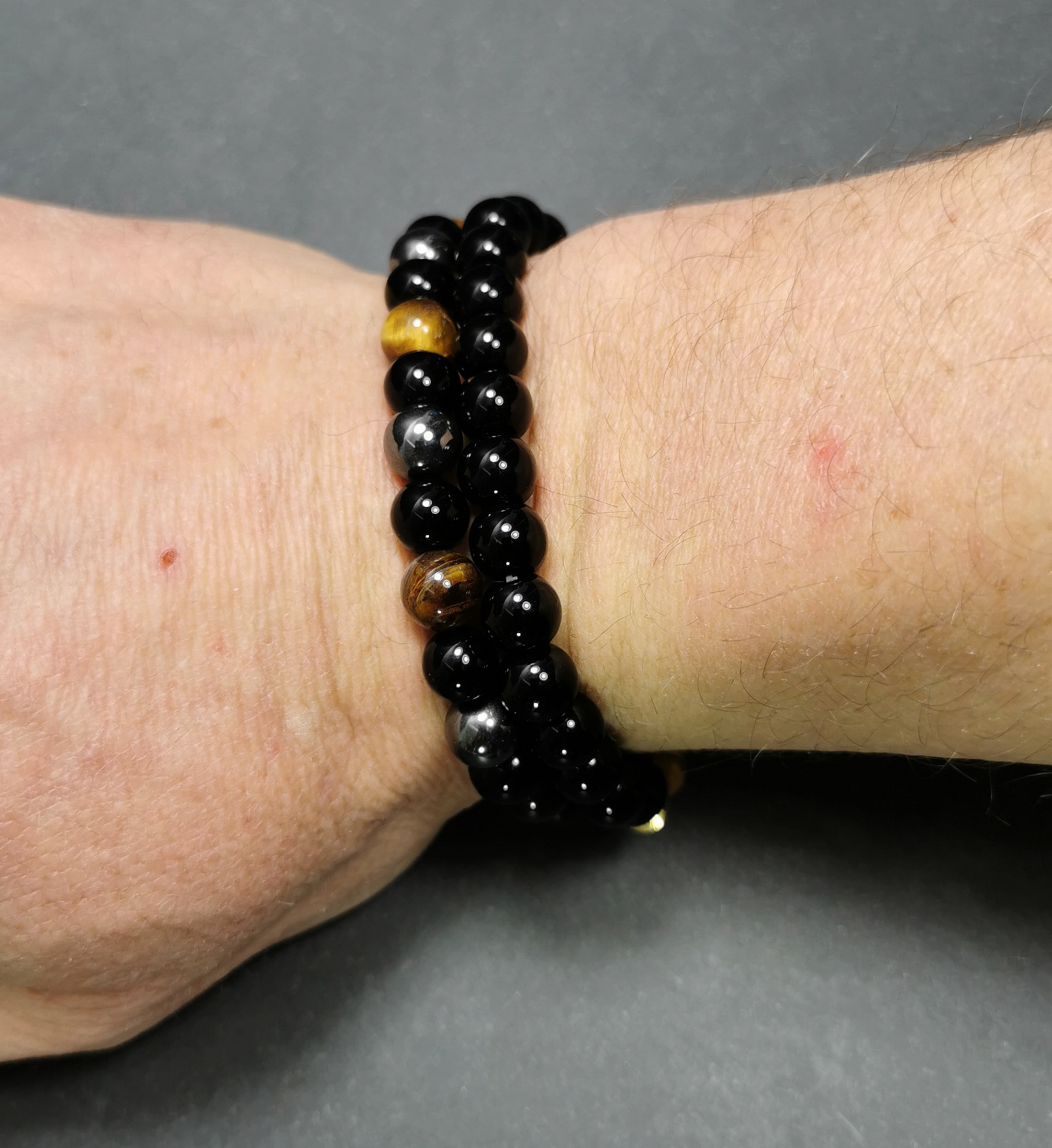 Svart Onyx, Tigeröga och  Hematit Armband  - 8mm  - 4
