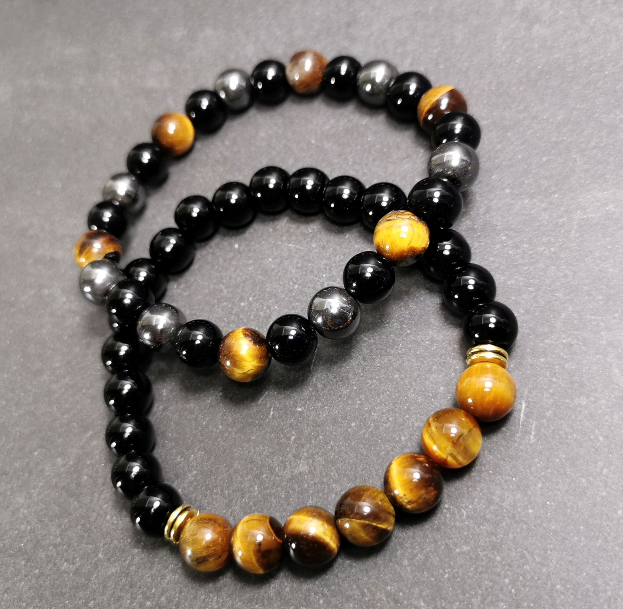Svart Onyx, Tigeröga och  Hematit Armband  - 8mm 