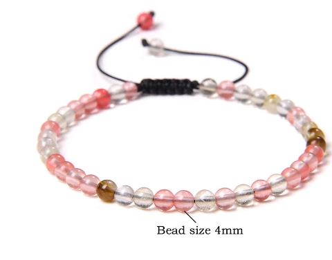 Jordgubbskvarts (Hematoidkvarts) Armband med Bergkristall  - 4mm Pärlor - 2