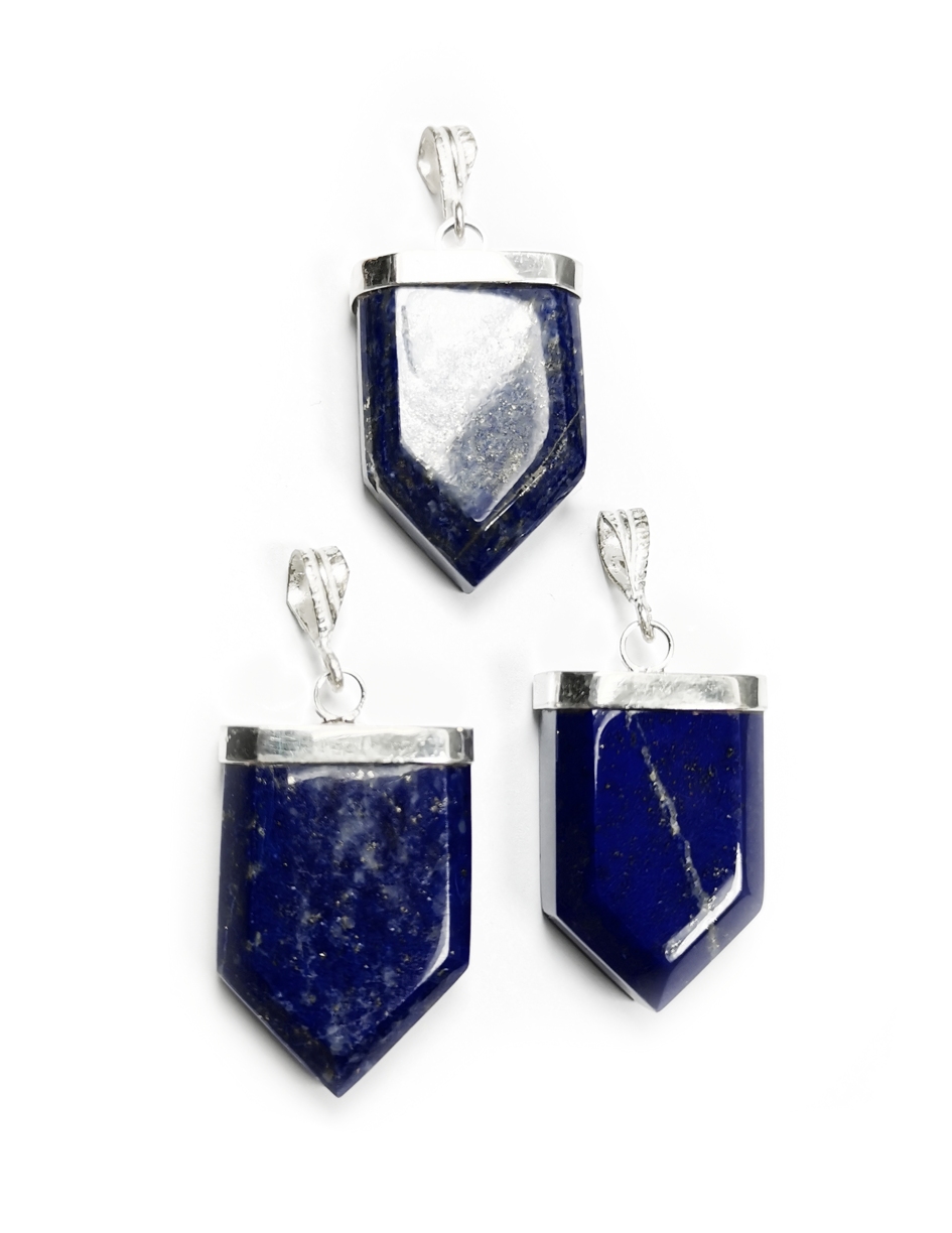 Lapis Lazuli Bredspets Hänge med Silver top - 2