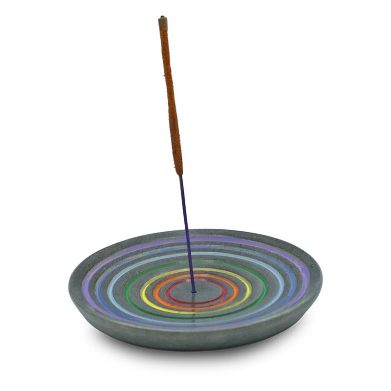 Rökelse Hållare - Rainbow Disk  i Svart såpsten