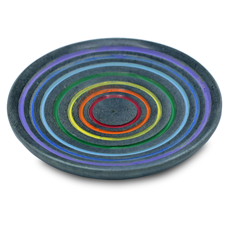 Rökelse Hållare - Rainbow Disk  i Svart såpsten - 2