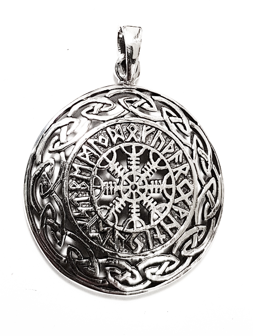 Keltisk ring Aegishjalmur / Helm of Awe (ægishjálmr)  Silver Hänge  - Domed