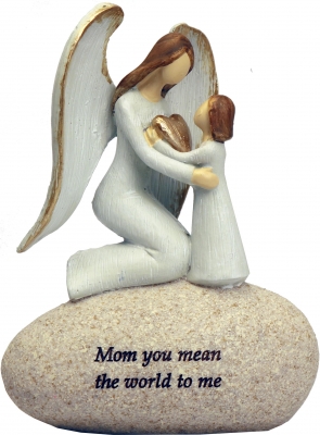 Ängel På sten  med Barn- "Mum, you mean the world to me"