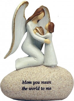 Ängel På sten  med Barn- "Mum, you mean the world to me"