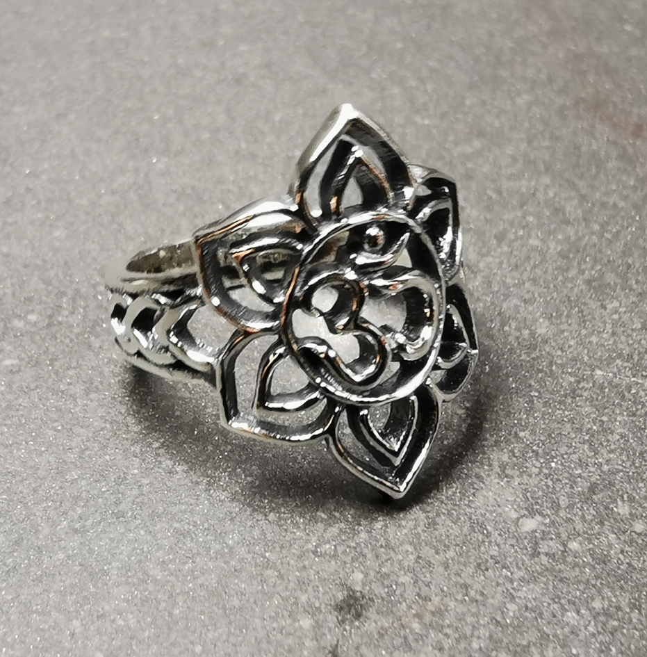 Aum Lotus Silver Ring
