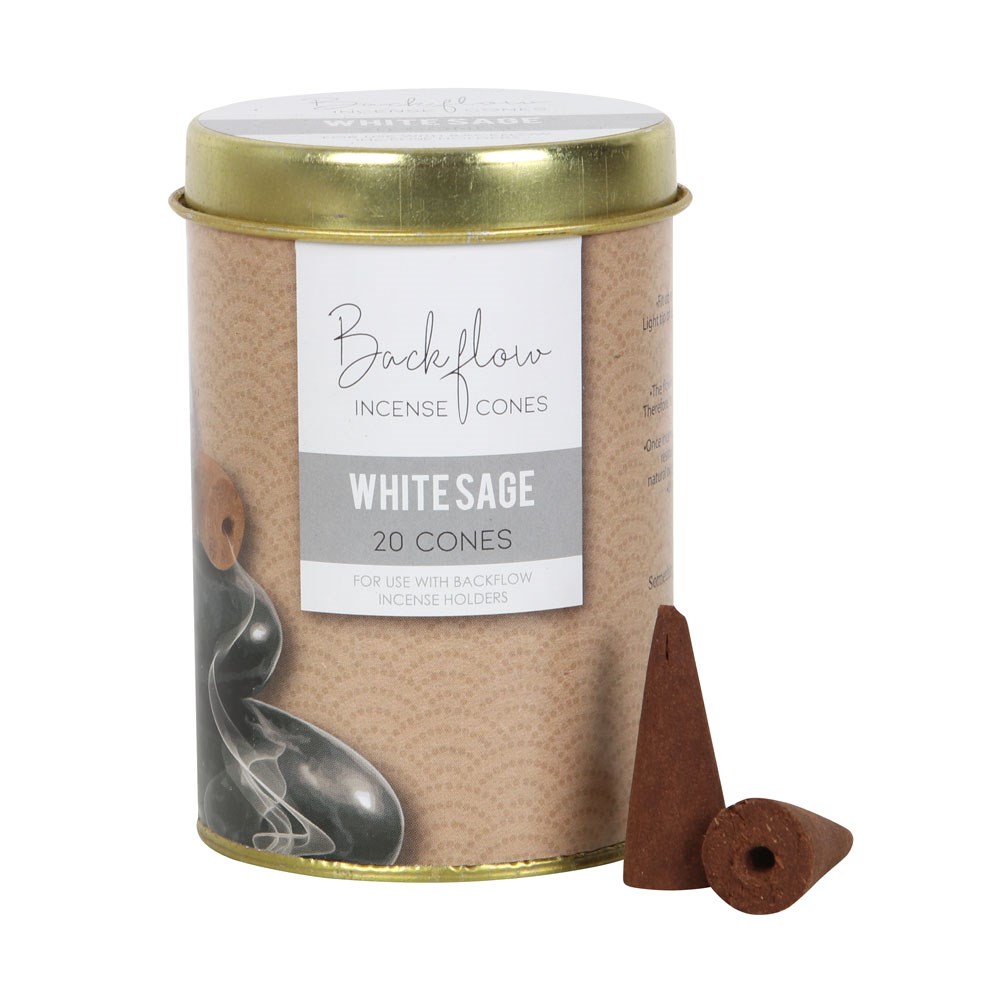 Backflow Jumbo Rökelsekoner i Burk -  White Sage / Vit salvia