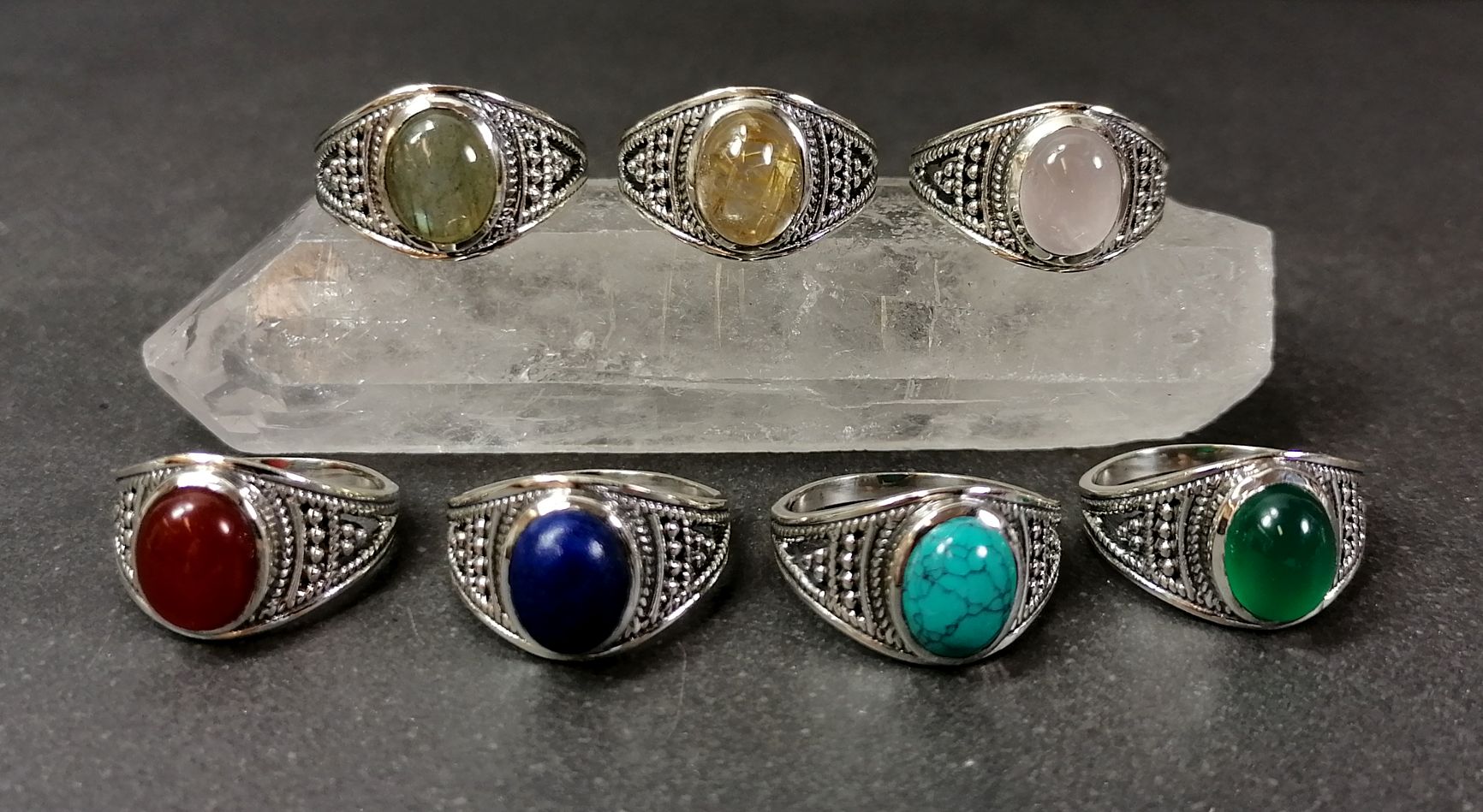 Silverring  - Cabochon i olika stenar
