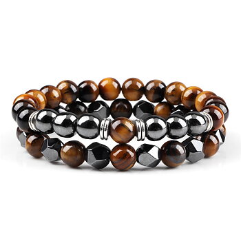Stenarmband med Tigeröga och Hematit- 21cm