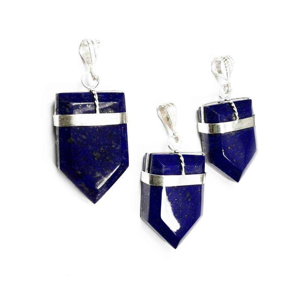 Lapis Lazuli Bredspets Hänge med Silver Wrap - 2