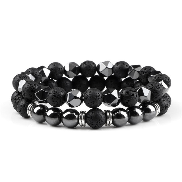 Stenarmband med  Lavasten och Hematit- 20cm