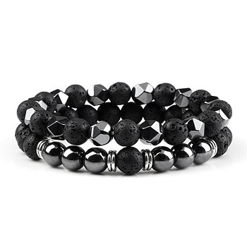 Stenarmband med  Lavasten och Hematit- 20cm