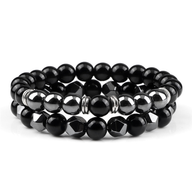 Stenarmband med Svart Onyx och Hematit- 21cm