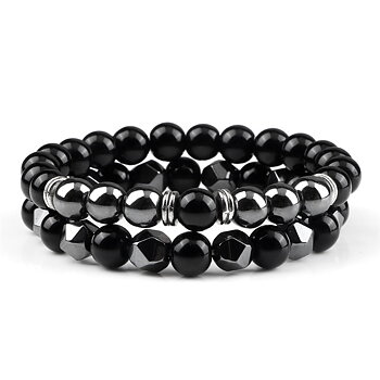 Stenarmband med Svart Onyx och Hematit- 21cm