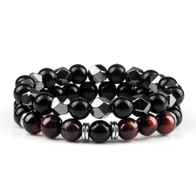 Stenarmband i Svart Onyx med Hematit eller Oxöga - 21cm