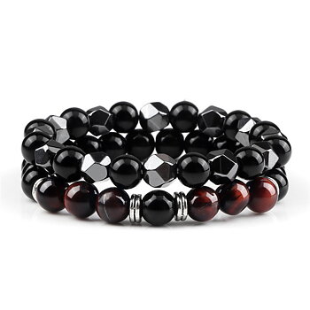 Stenarmband i Svart Onyx med Hematit eller Oxöga - 21cm