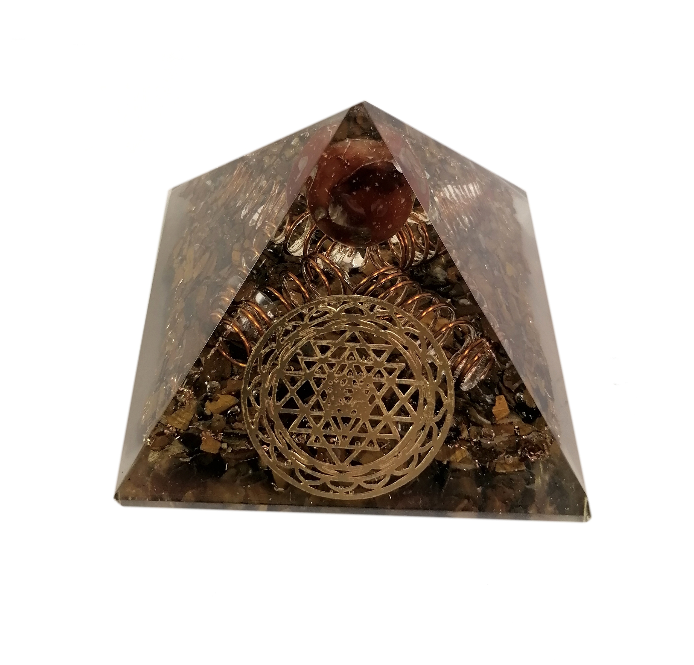 Orgonite Pyramid - Sri Yantra Generator med Tigeröga - 2