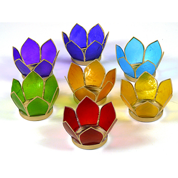 Lotuslyktor i snäckskal, Små  - Guldmetall -  Chakra Set - 7 stycken